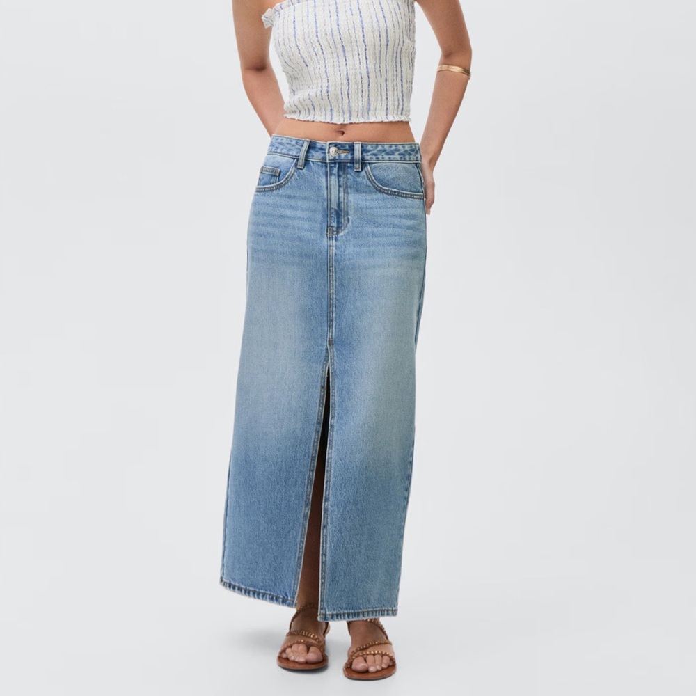 Blue Denim Maxi Skirt